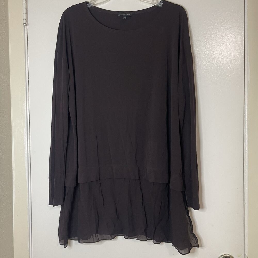 EILEEN FISHER purple mauve long sleeve silk tunic top size Large